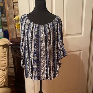 Cato Navy and White Striped Floral Blouse
